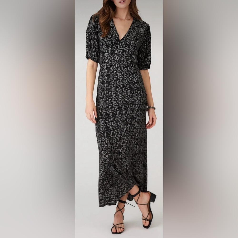 FIFTEEN TWENTY Puff Sleeve V-Neck Maxi Dress Black White Confetti Size Large